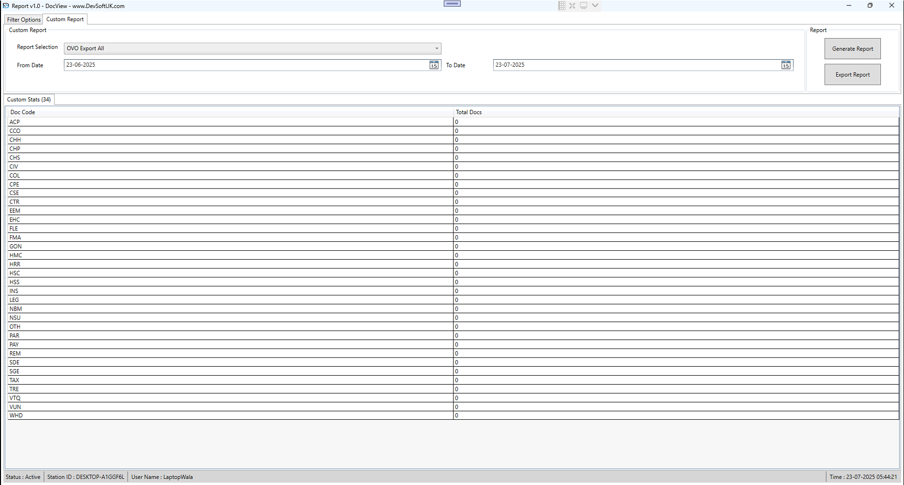 Custom Report Status