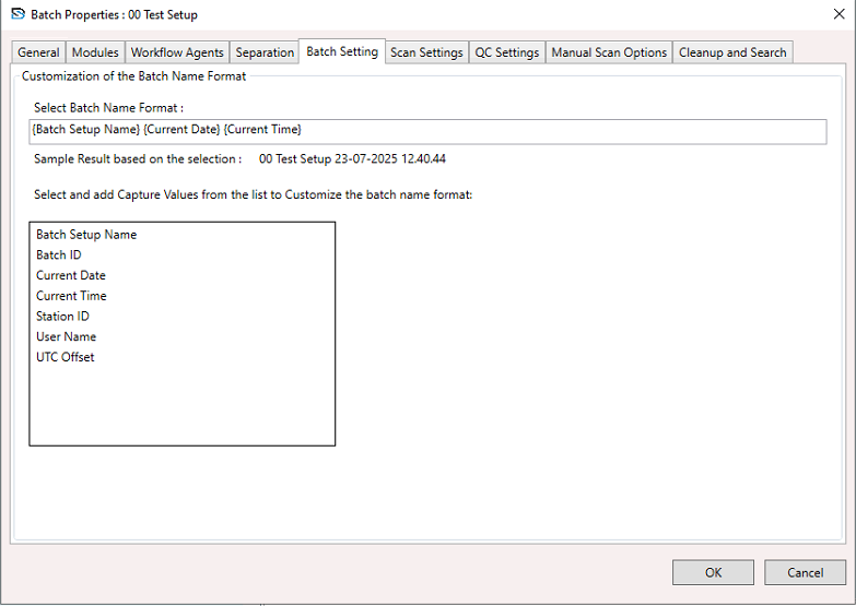 Batch Setup Batch Settings