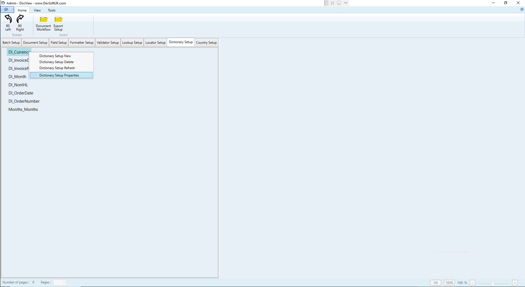 dictionary Setup Properties