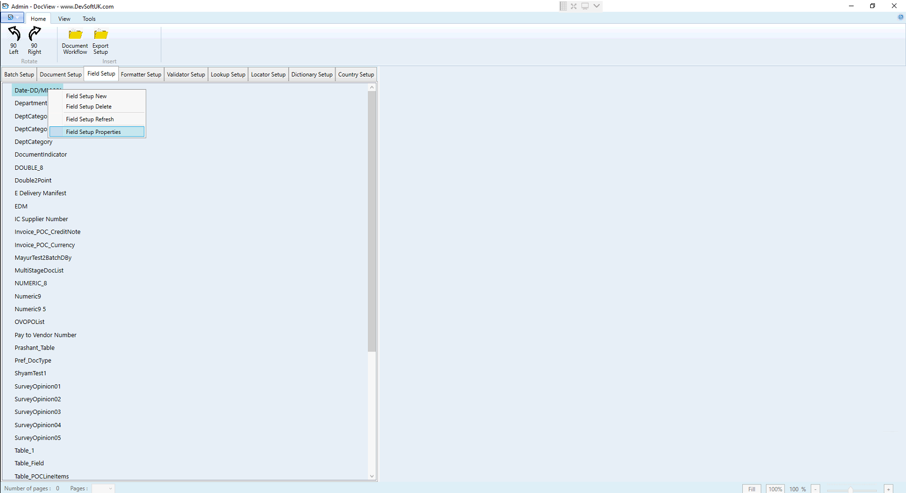 Field Setup Properties